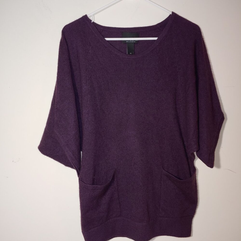 Cynthia Rowley 100% Cashmere Dolman 3/4 Sleeves Round Neck Sweater Size M Purple